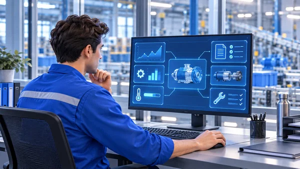 Opérateur consultant les données d’une machine sur écran